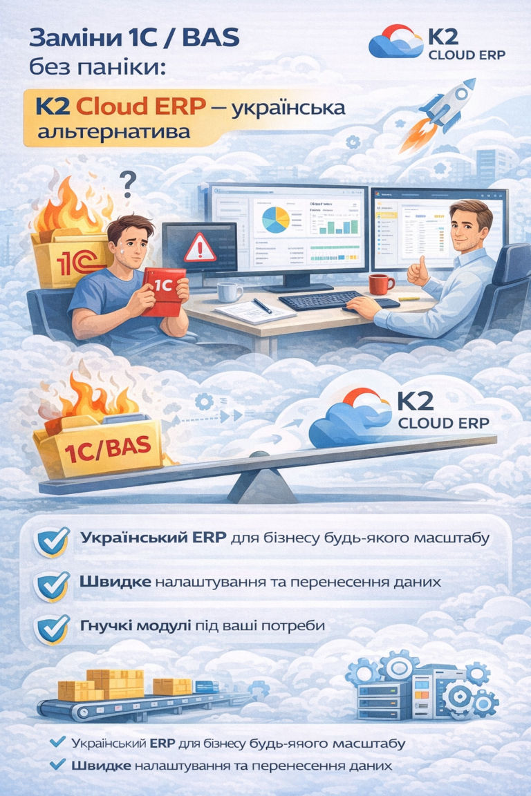 Заміни 1С/BAS без паніки: K2 Cloud ERP — українська альтернатива