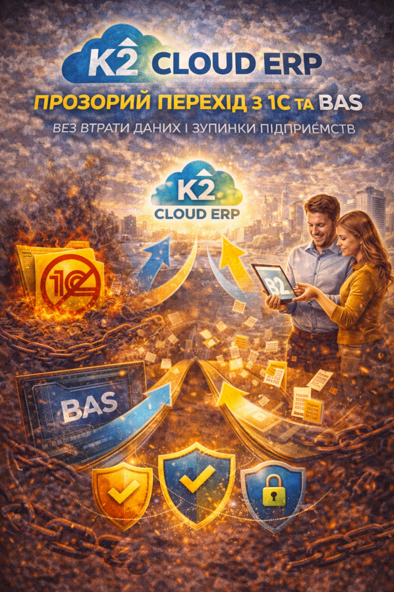 K2 Cloud ERP прозорий перехід з 1с та Bas без втрати даних і зупинки підприємств