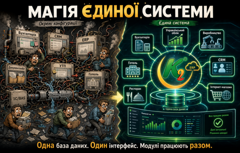 Магія єдиної системи: чому модульний підхід K2 ERP у рази, десятки разів і навіть на порядки ефективніший за 1С/BAS