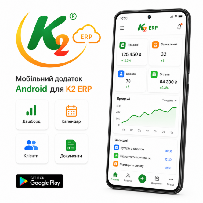 Мобільний додаток Android K2 ERP 1 Мобільний додаток Android K2 ERP