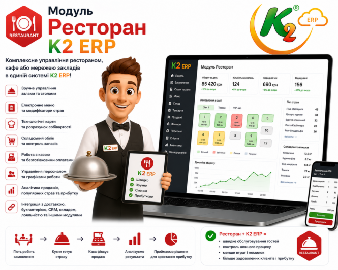 Модуль Ресторан K2 ERP 1 Модуль Ресторан K2 ERP
