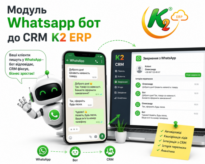 Модуль Whatsapp бот до CRM K2 ERP