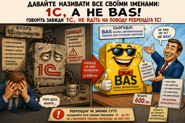 Давайте називати все своїми іменами: 1С, а не BAS. Говоріть завжди 1С, не йдіть на поводу ребрендіга 1С!