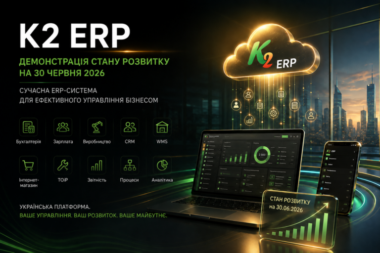 Демонстрація стану розвитку системи K2 ERP станом на 30 червня 2026 року