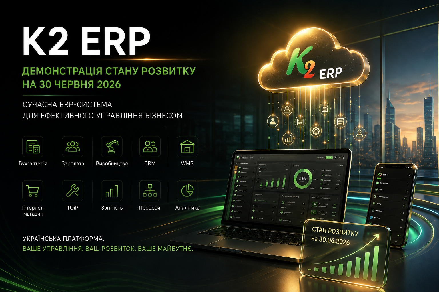 Стан розвитку K2 ERP на 30 червня 2026
